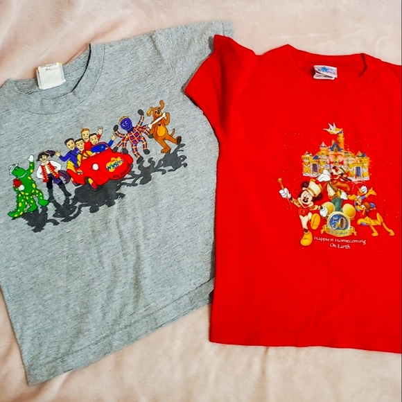 Vintage Character Tee Lot x2, Disneyland 50th and The Wiggles, 2T & 4T, 90s